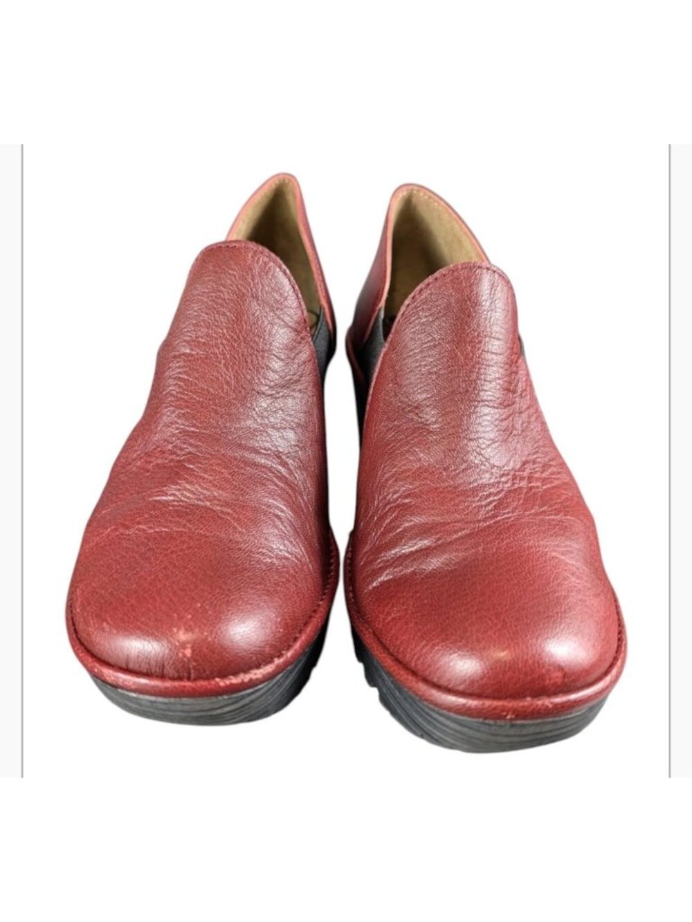 Fly London Burgundy Leather Slip-On Shoes Womens Size 39 With Platform Sole